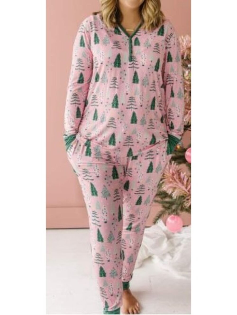 Little Sleepies Pink Twinkling Trees Long Sleeve Pajama Set Girls Size 16 Y NWT